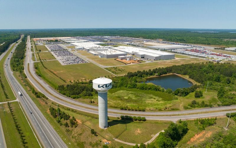 May 11, 2022 West Point - Aerial photo shows Kia Motors' US Assembly Plant in West Point on Wednesday, May 11, 2022. (Hyosub Shin / Hyosub.Shin@ajc.com)