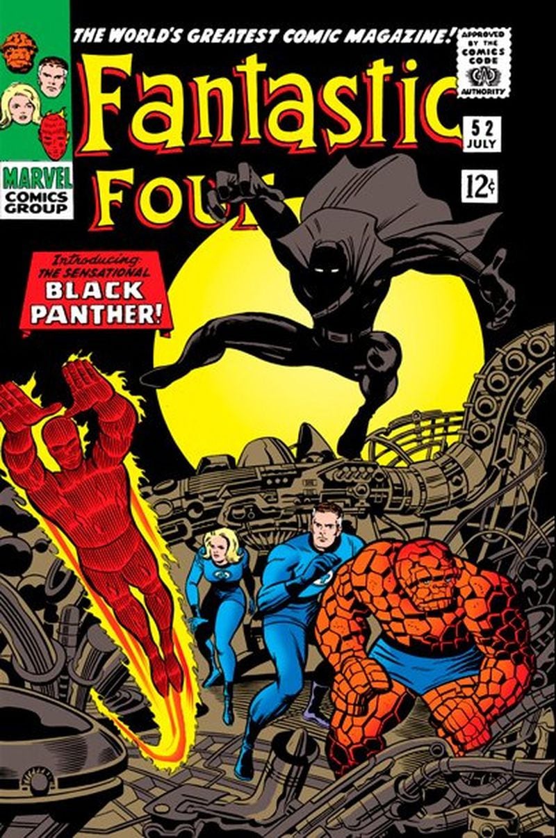 Fantastic Four #52, including the first appearance of the character Black Panther. Artwork by Jack Kirby. (Marvel Comics)