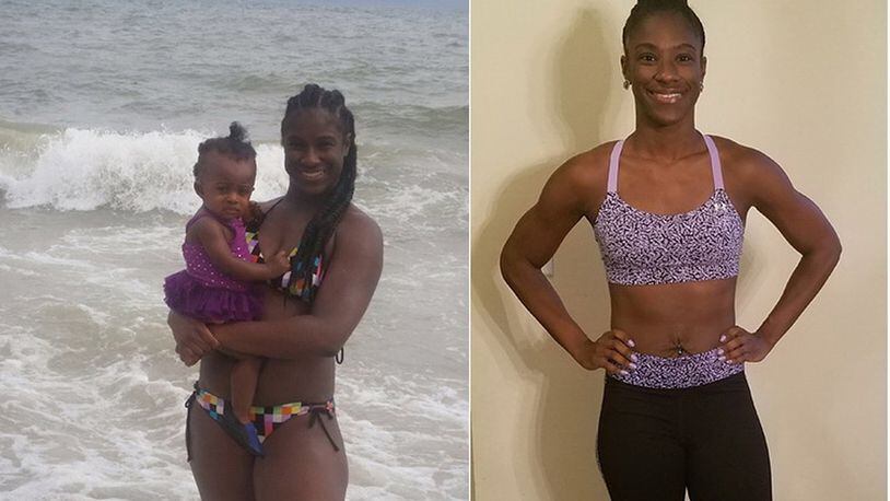 Miranda Coleman weighed 195 pounds when the photo on the left was taken in 2014. She was down to 149 pounds in the photo on the right, taken in September. (photos contributed by Miranda Coleman)