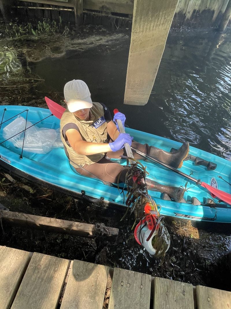 EIS officer Julia Petras collects environmental samples in Mississippi as part of an investigation into a cluster of non-travel associated melioidosis cases. Contributed by CDC
