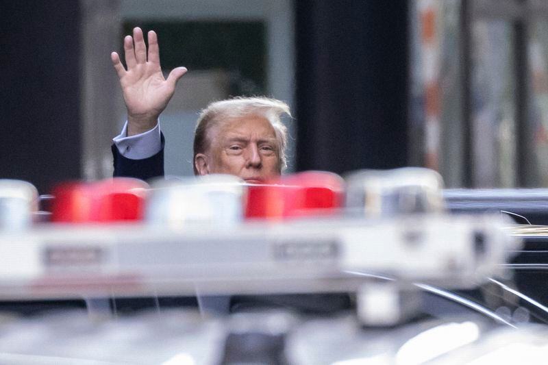 Former president Donald Trump leaves Trump Tower on his way to Manhattan criminal court, Friday, April 26, 2024, in New York. (AP Photo/Yuki Iwamura)