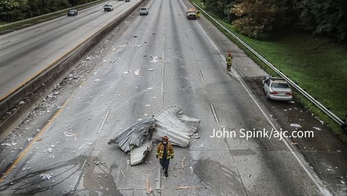A crash blocked the northbound lanes of I-285 near Cascade Road on Friday morning.