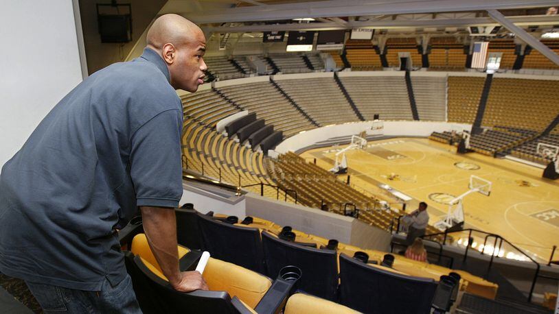 In this AJC file photo, Jarrett Jack overlooks the floor of the old Alexander Memorial Coliseum at Georgia Tech. (JOHN SPINK/AJC staff)