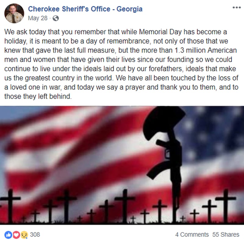 The nonprofit organization Freedom From Religion Foundation sent a letter to the Cherokee County Sheriff's Office criticizing this Facebook post for it's inclusion of religious imagery.