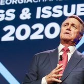 U.S. Senator David Perdue presents his address More than 2,500 people attended the annual Georgia Chamber of Commerce - Eggs & Issues Breakfast. Speakers included Gov. Brian Kemp, Lt. Gov. Geoff Duncan, House Speaker David Ralston, and U.S. Senator David Perdue.