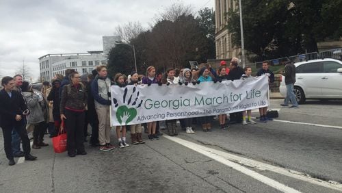 A Georgia “right to life” group held a silent march in downtown Atlanta Monday. Photo: Michelle Baruchman/ mbaruchman@ajc.com