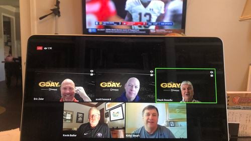 This was how many Georgia football followers spent Saturday afternoon, watching coach Kirby Smart and others follow the replay of last year's Notre Dame game via video conference calls and social media. (By Chip Towers/chip.towers@ajc.com)