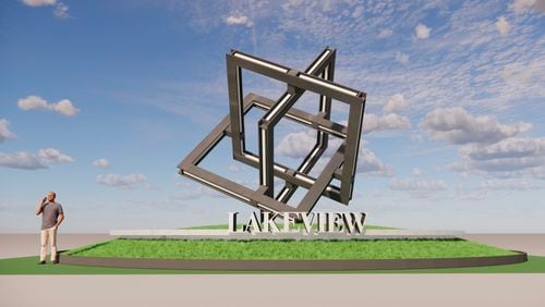 Alpharetta has approved a request for an easement at the corner of Lakeview Parkway and Haynes Bridge Road to install a sculpture and sign. (Courtesy City of Alpharetta)