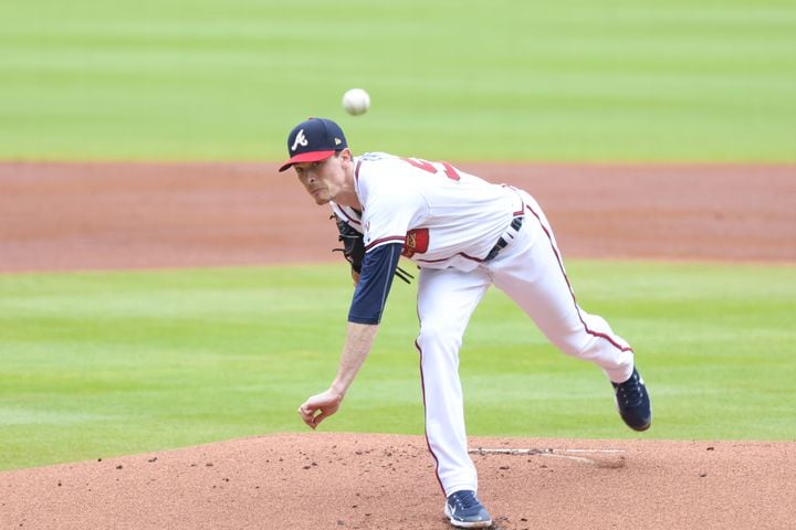 Braves pitcher Max Fried delivers in the first inning against the Nationals on Wednesday at Truist Park. (Miguel Martinez/miguel.martinezjimenez@ajc.com)