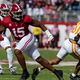 Alabama linebacker Dallas Turner (15) tracks the play during the first half of a game against Tennessee, Saturday, Oct. 21, 2023, in Tuscaloosa, Ala. (AP Photo/Vasha Hunt)