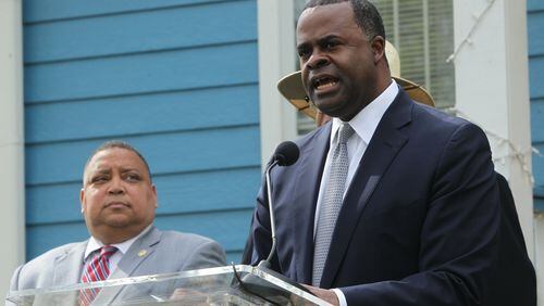Mayor Kasim Reed announces the initiative to keep English Avenue and Vine City residents, among others, in their homes as property values rise. (HENRY TAYLOR / HENRY.TAYLOR@AJC.COM)