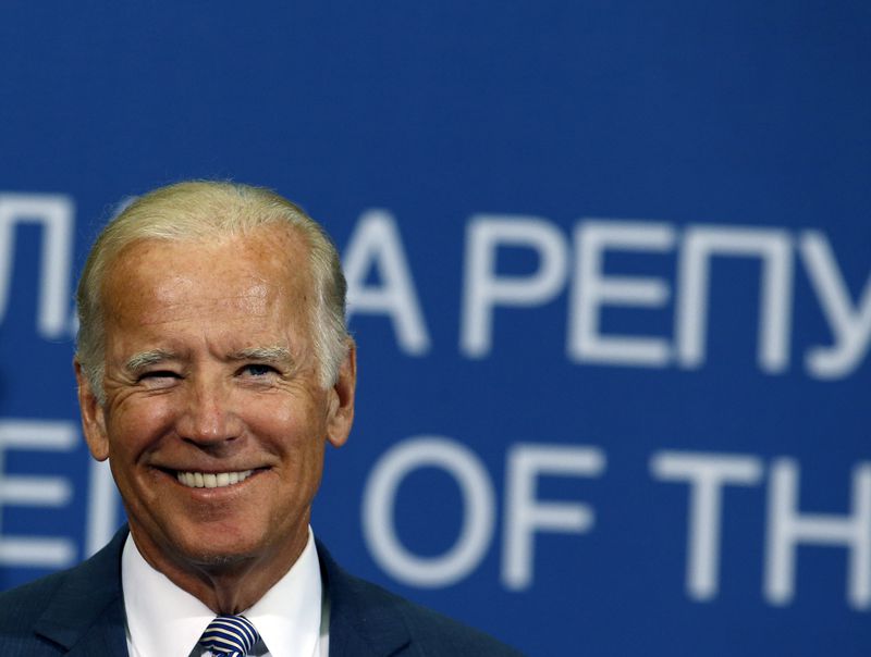 U.S. Vice President Joe Biden smiles during a press conference after a meeting with Serbian Prime Minister Aleksandar Vucic at the Serbia Palace in Belgrade, Serbia, Tuesday, Aug. 16, 2016. Biden, who played an important role in ending wars in the Balkans in the 1990s, has arrived for talks in Serbia amid simmering tensions in the still volatile European region. (AP Photo/Darko Vojinovic)