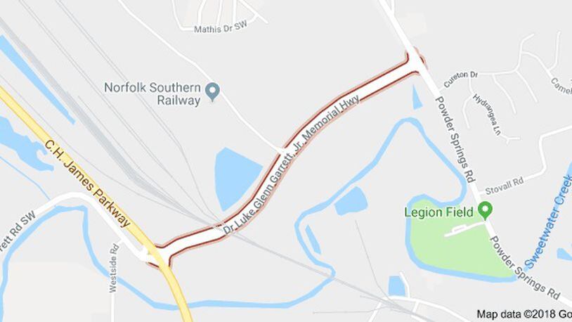 The Austell intermodal terminal of Norfolk Southern will be served by an additional facility to be built by Taylor & Mathis on 54 acres northwest of the city’s fire station on Dr. Luke Glenn Garrett Jr. Memorial Highway at Austell-Powder Springs Road. Courtesy of Google