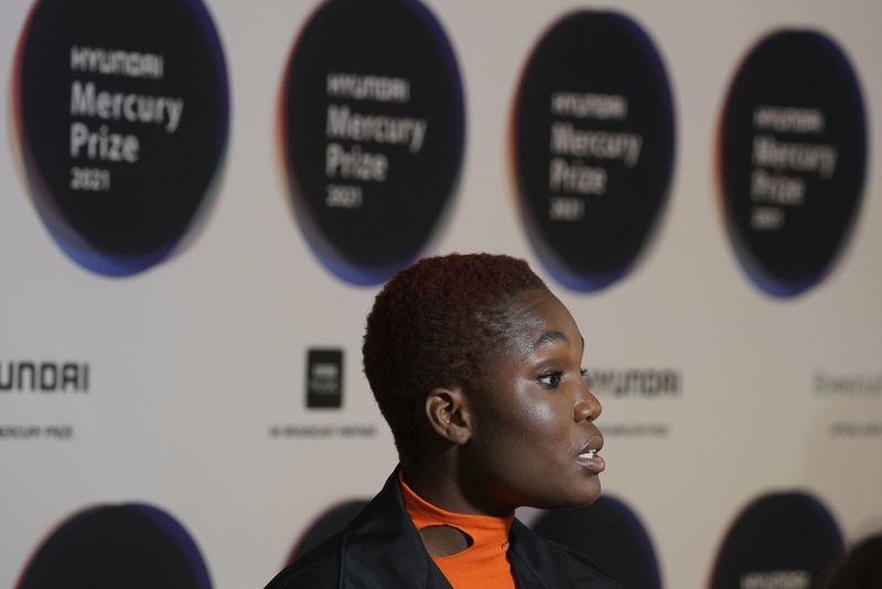 British artist Arlo Parks speaks, during the announcement of the shortlist of nominations for the Mercury Prize Albums of the Year, at the Langham Hotel in London, Thursday July 22, 2021. (Jonathan Brady/PA via AP)