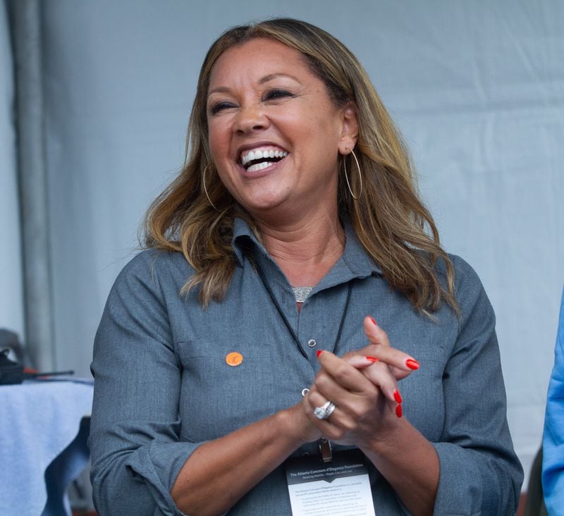 Singer-actress Vanessa Williams talks to the crowd during the 2019 Atlanta Concours D'Elegance car show at Tyler Perry Studios in Atlanta on Sunday, October 20  2019. STEVE SCHAEFER / SPECIAL TO THE AJC