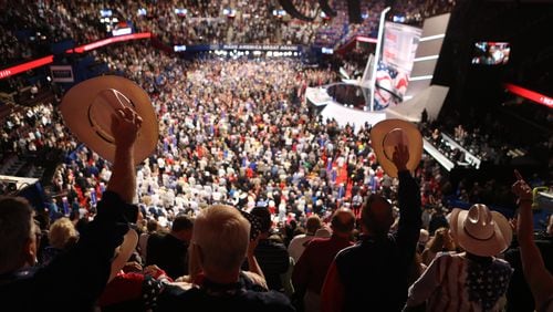 Hats off in salute as the Quicken Loans Arena filled for day three of the Republican National Convention on Wednesday night. (Sam Hodgson/The New York Times)
