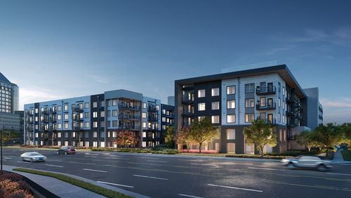 This rendering depicts the new luxury apartment complex at Cumberland Mall in Cobb County that is set to open in early 2024. Brookfield Properties