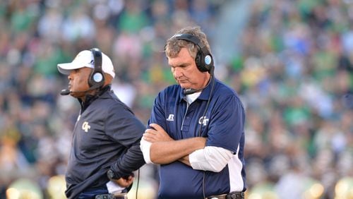 Georgia Tech coach Paul Johnson's last trip to Notre Dame Stadium ended more happily. HYOSUB SHIN / HSHIN@AJC.COM