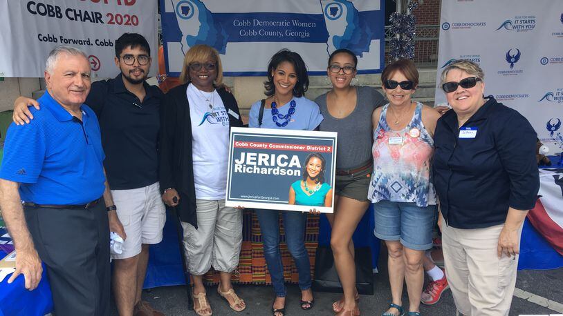 Commissioner Jerica Richardson (center) ran for District 2 commissioner in 2020. Now, she is at risk of losing her seat after state lawmakers drew her out of her district earlier this year. AJC File