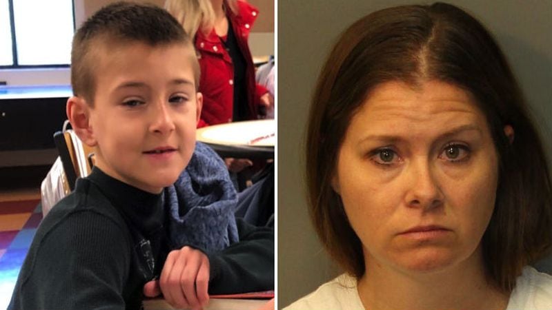 Noah McIntosh, 8, is pictured at left in an undated photo. His mother, Jillian Godfrey, 36, of Corona, California, is charged with child abuse. The boy's father, Bryce Daniel McIntosh, 32, also of Corona, has been charged with first-degree murder with a special circumstance of torture in the death of the boy, who authorities believe was killed between March 3 and March 4, 2019. His body has not been found.