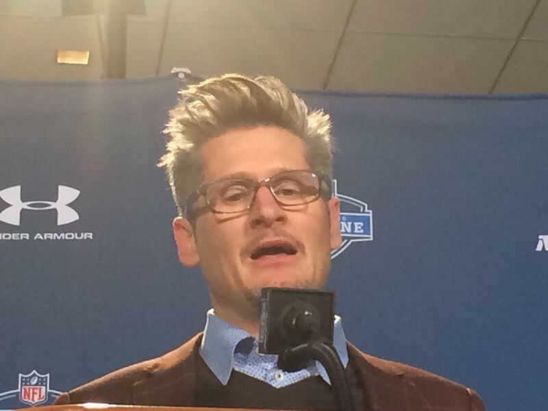 Falcons general manager Thomas Dimitroff speaking at the 2015 scouting combine. (D. Orlando Ledbetter/DLedbetter@ajc.com)