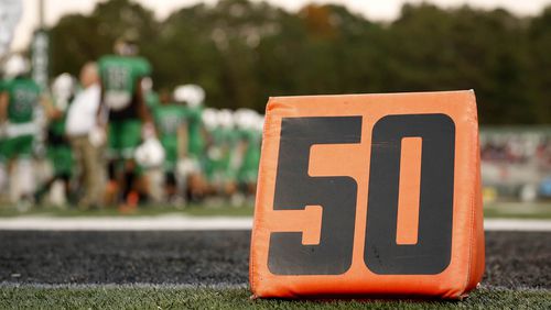November 4, 2016 - Roswell, Ga: A 50 yard-line marker is shown before the game between Cherokee and No. 1 Roswell at Roswell High School Friday November 4, 2016, in Roswell, Ga. The winner is the Region 4-AAAAAAA champion. PHOTO / JASON GETZ