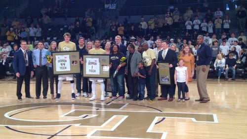 Georgia Tech honored its seniors and their families Saturday before the game, including center Ben Lammers, guard Tadric Jackson and managers Erik Maday and Adam Prather.