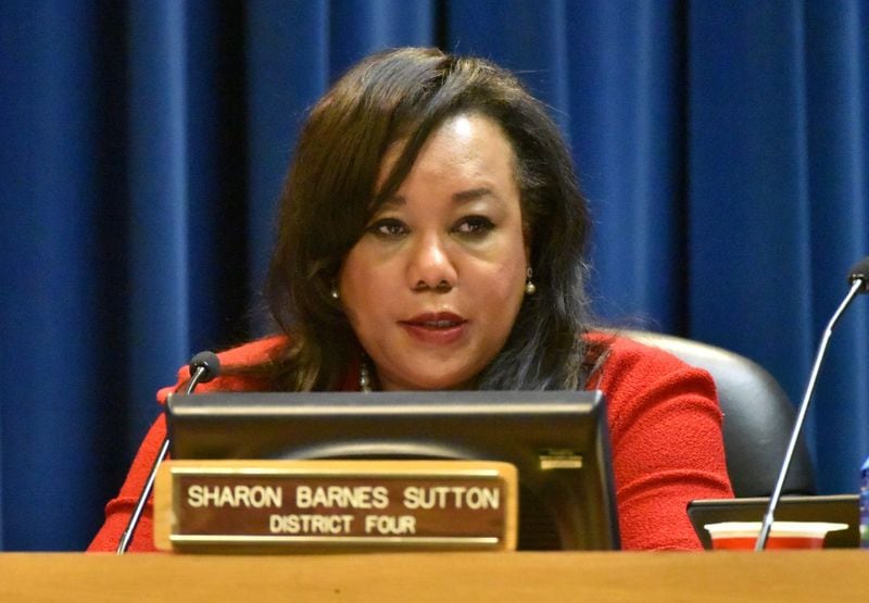 DeKalb County Commissioner Sharon Barnes Sutton speaks during a meeting in 2016. HYOSUB SHIN / HSHIN@AJC.COM