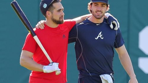 Ender Inciarte (left) was back in the leadoff spot and Dansby Swanson (right) was batting second Saturday for the Braves in their Grapefruit League opener vs. Toronto. (Curtis Compton/ccompton@ajc.com)