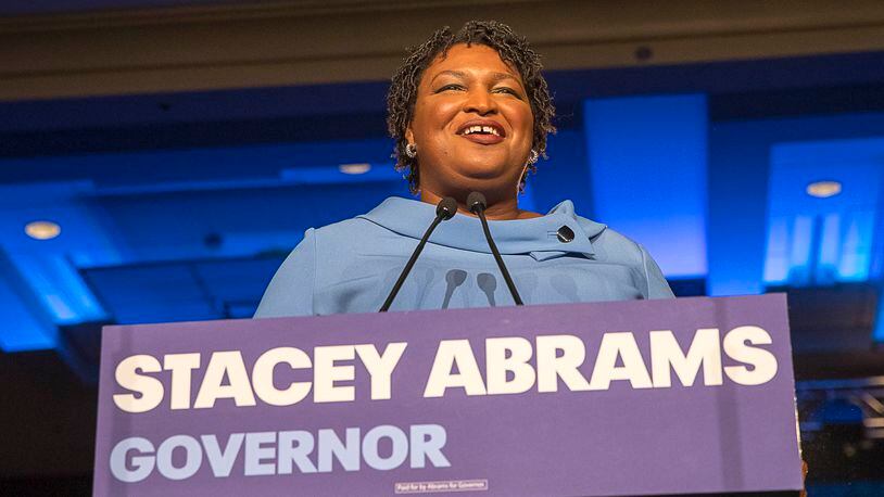 Stacey Abrams, the Democratic candidate for governor of Georgia, speaks to supporters on election night. (ALYSSA POINTER/ALYSSA.POINTER@AJC.COM)