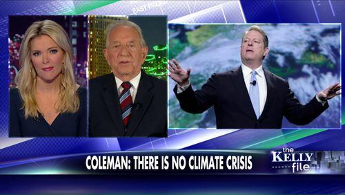 John Coleman on Fox News earlier this week saying there is no climate crisis. CREDIT: Fox News