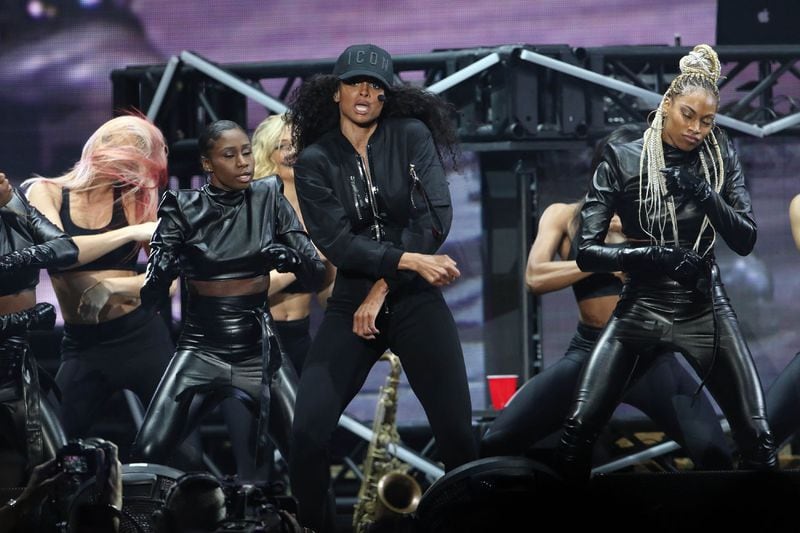Ciara, joined by a group of dancers, performs on the first night of the Super Bowl Music Fest at State Farm Arena on Jan. 31, 2019.