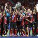 August 27, 2019 Atlanta: Atlanta United players hoist the Lamar Hunt Trophy after defeating Minnesota United 2-1 to win the U.S. Open Cup on Tuesday, August 27, 2019, in Atlanta.  Curtis Compton/ccompton@ajc.com