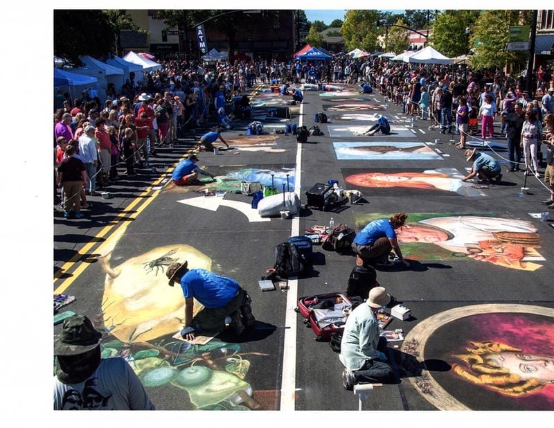Local artists decorate the streets of Marietta with unique chalk art at the Marietta Chalktober festival. This year’s event will be held Oct. 14-15. CONTRIBUTED