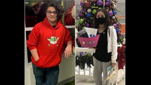 This is a composite image of 15-year-old Jerry Hatcher Jr. (left) and 13-year-old Anna Banner, both of whom — despite COVID-19 — still delivered holiday cheer to hospitalized children. (Courtesy of Children's Healthcare of Atlanta)