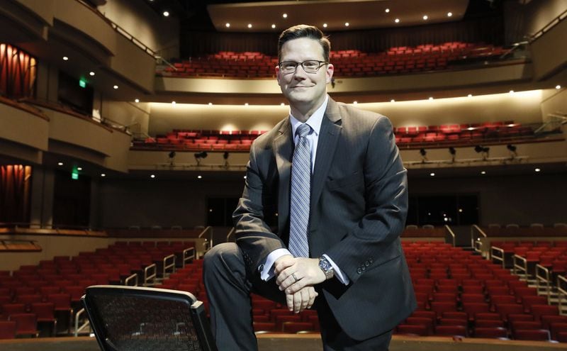 Brandt Blocker, on the stage of the new theater, is the artistic director at City Springs Theatre Company, whose inaugural season begins next month. It will perform in the new Sandy Springs Performing Arts Center’s Byers Theatre. The theater has seating for 1,070 on three levels including box seats. BOB ANDRES / BANDRES@AJC.COM