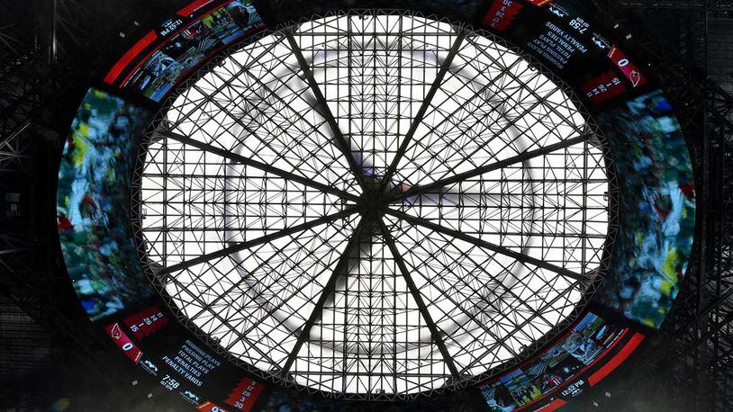 The roof and screen boards are shown during a tour of Mercedes-Benz Stadium on Tuesday, August 15, 2017.