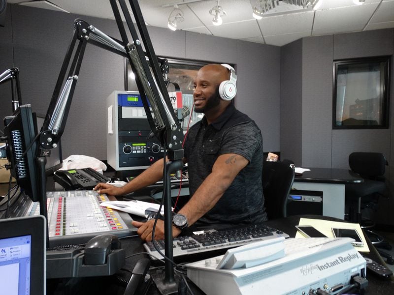 Dwayne "Emperor" Searcy at his throne at Radio One headquarters in downtown Atlanta in June, 2015. CREDIT: Rodney Ho/ rho@ajc.com