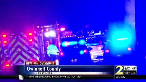 A deadly crash temporarily shut down I-85 at I-985 in Gwinnett County early Monday. (Credit: Channel 2 Action News)