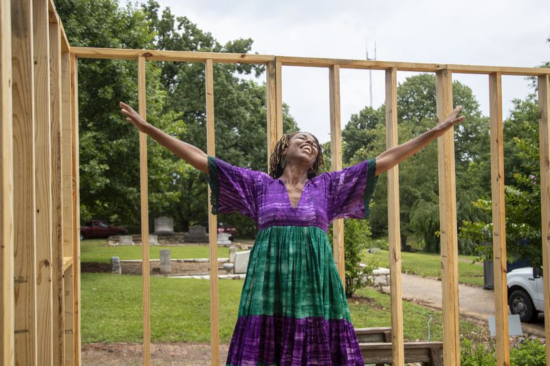 Charmaine Minniefield is among the first-time grant recipients receiving funding from the Fulton County Department of Arts & Culture. She's seen here at her “Remembrance as Resistance” project in the African American burial grounds section at Oakland Cemetery in Atlanta on June 11, 2021. (Alyssa Pointer / Alyssa.Pointer@ajc.com)