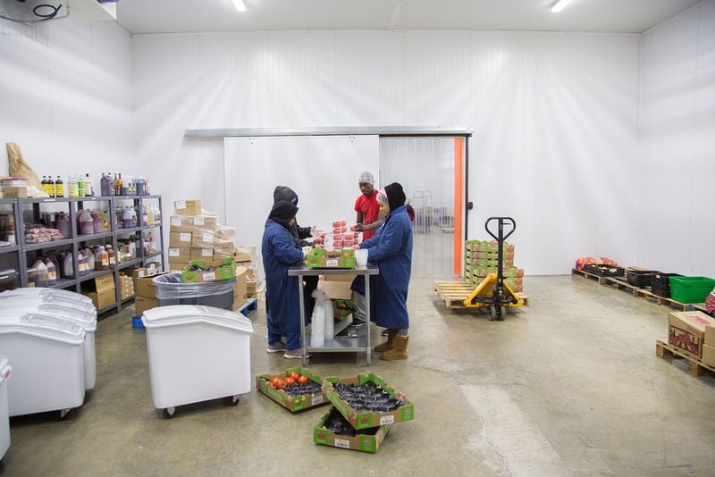 PeachDish has expansive space in its home on Atlanta’s Browns Mill Road. A cool room keeps produce and dry goods fresh until they are ready to be packed and shipped out. 