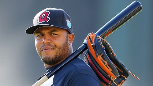 022516 LAKE BUENA VISTA: Braves Andruw Jones helping coach at spring training at Champion Stadium on Thursday, Feb 25, 2016, at the ESPN Wide World of Sports, Lake Buena Vista, FL.  Curtis Compton / ccompton@ajc.com