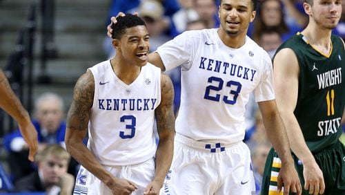 LEXINGTON, KY - NOVEMBER 20: Tyler Ulis #3 of the Kentucky Wildcats celebrates during the game against the Wright State Raiders at Rupp Arena on November 20, 2015 in Lexington, Kentucky. (Photo by Andy Lyons/Getty Images)