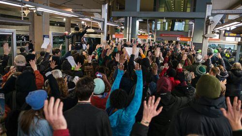 Protestors at Minneapolis-St. Paul International airport. Getty Images