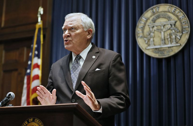 2/28/18 - Atlanta - Gov. Nathan Deal held a press conference to address the jet fuel tax cut issue after the Senate Rules Committee stripped the Delta tax cut from legislation.   Gov. Nathan Deal and legislative leaders had hoped they could make a deal Wednesday on the Delta fuel tax legislation - which also includes a state income tax rate cut.  BOB ANDRES  /BANDRES@AJC.COM