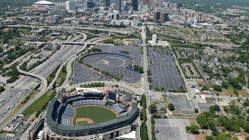 Aerials of Turner Field May 7, 2014. Georgia State University and a prominent Atlanta development team want to acquire Turner Field and the sea of parking lots between it and downtown to create a new southern campus for the college and a $300 million mixed-use development that would transform an area threatened by the Braves’ pending departure to Cobb County. The university wants to convert The Ted into a new 30,000-seat football, soccer and track-and-field stadium and build a new baseball park, academic buildings and green space.
