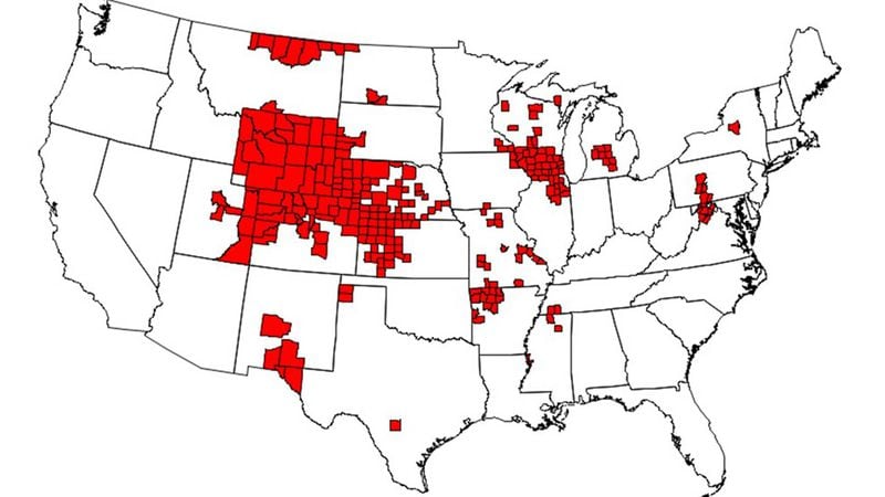 As of January 2019, there were 251 counties in 24 states with reported CWD in free-ranging cervids. This map is based on the best-available information from multiple sources, including state wildlife agencies and the United States Geological Survey.