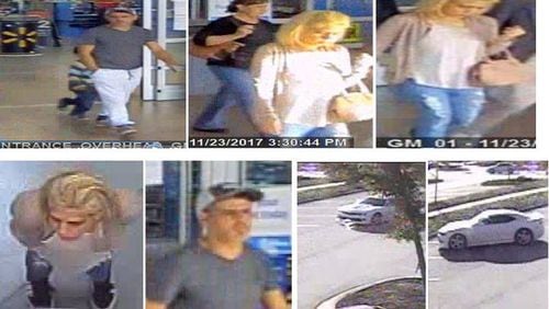 Johns Creek police are seeking the man and woman in these photos. Authorities say they tricked a 77-year-old into giving them $15,000 cash.