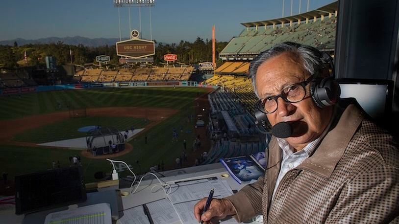 Jaime Jarrin, the Spanish-language voice of the Dodgers, has been calling games for the team for 55 years. (Gina Ferazzi/Los Angeles Times/TNS)