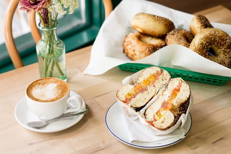 B-Side bagel sandwich and coffee. Photo credit- Mia Yakel.